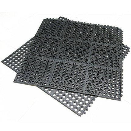 Rubber-Cal 03-122-INT-BK"Dura-Chef Commercial Interlock" Anti-Fatigue Rubber Matting, 36" x 36" x 1/2", Black