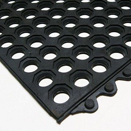 Rubber-Cal 03-122-INT-BK"Dura-Chef Commercial Interlock" Anti-Fatigue Rubber Matting, 36" x 36" x 1/2", Black