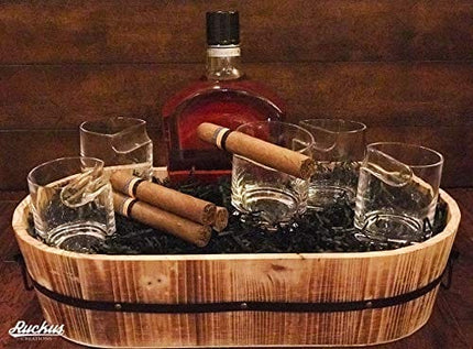 Set of 2 Whiskey Glasses with Top Mounted Cigar Rest; Includes Cigar Cutter and eBook