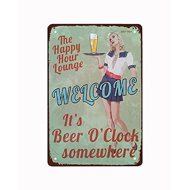 Barmaid Welcome Sign,Vintage Metal Tin Sign Retro Poster Design for Cafes Bar Pub Beer Club Wall Home Decor 12x8 Inch