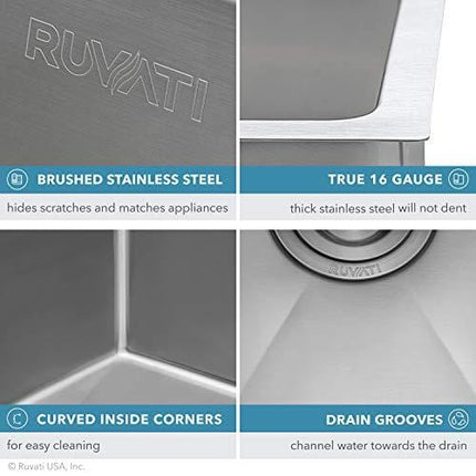 Ruvati 10-inch Undermount Wet Bar Prep Sink Tight Radius 16 Gauge Stainless Steel Single Bowl - RVH7010
