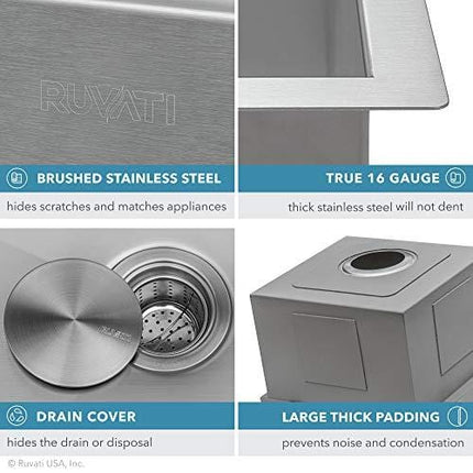 Ruvati 15-inch Workstation Bar Prep Sink Ledge Undermount 16 Gauge Stainless Steel Single Bowl - RVH8304