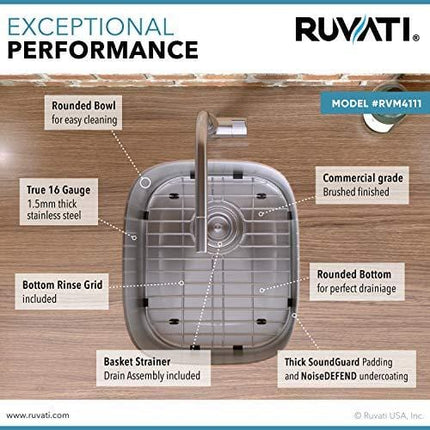 Ruvati RVM4111 Undermount 16 Gauge 12" Bar Prep Sink, Stainless Steel
