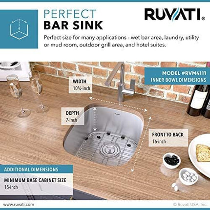 Ruvati RVM4111 Undermount 16 Gauge 12" Bar Prep Sink, Stainless Steel