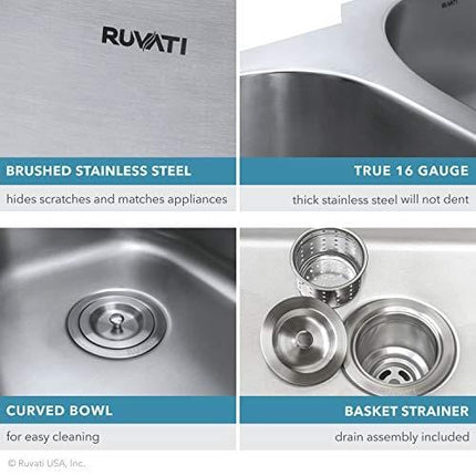 Ruvati RVM4111 Undermount 16 Gauge 12" Bar Prep Sink, Stainless Steel