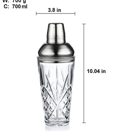 Crystal Cocktail Shaker and Accessories – Luxurious Bartender Kit with Cocktail Mixing Shaker, Bar Spoon, Drink Strainer and Cocktail Jigger – 700ml Crystal Cocktail Shaker