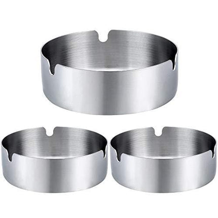 Pack of 3 Cigar Ashtray Tabletop Round Stainless Steel Ash Tray Suitable for Cigarette Ash Holder for Home,Hotel,Restaurant,Indoor,Outdoor