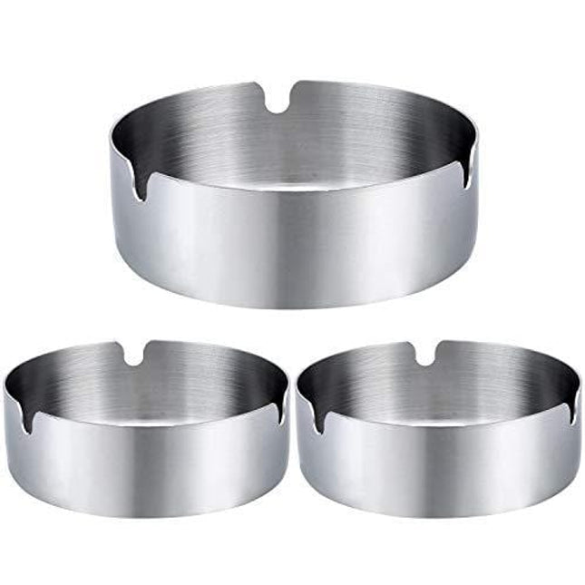 Pack of 3 Cigar Ashtray Tabletop Round Stainless Steel Ash Tray Suitable for Cigarette Ash Holder for Home,Hotel,Restaurant,Indoor,Outdoor