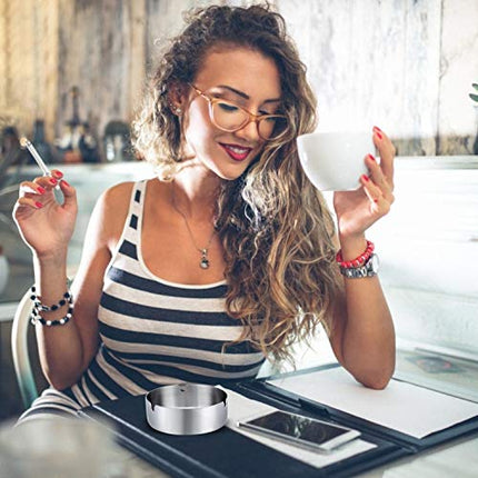 Pack of 3 Cigar Ashtray Tabletop Round Stainless Steel Ash Tray Suitable for Cigarette Ash Holder for Home,Hotel,Restaurant,Indoor,Outdoor