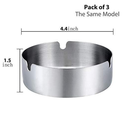 Pack of 3 Cigar Ashtray Tabletop Round Stainless Steel Ash Tray Suitable for Cigarette Ash Holder for Home,Hotel,Restaurant,Indoor,Outdoor