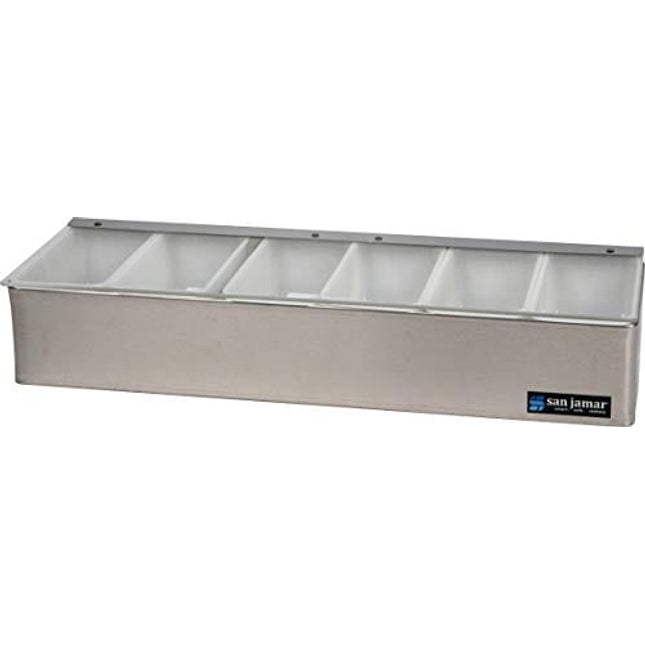 San Jamar B4186L Stainless Steel Non-Chilled Garnish Tray with Plex Lid, 18" Width x 3-1/2" Height x 5-3/4" Depth
