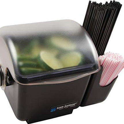 san jamar BD2002CAR Mini Dome Garnish Center with Chillable Tray and Right Hand Caddy (1-Quart, Black, NSF)