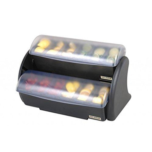 San Jamar BDS4266 Dome Garnish / Condiment Caddy, (3) 2 Quart Deep and (6) 1 Pint Trays