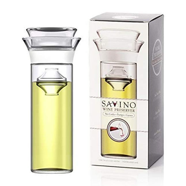 Savino Connoisseur | Glass Wine Saving Carafe | Clear | 750ml | Keep Non-Sparkling Wines Fresh Up to 7 Days | Luxury Glass Wine Preserver | Dishwasher Safe | Unique Gift | Red & White Wines