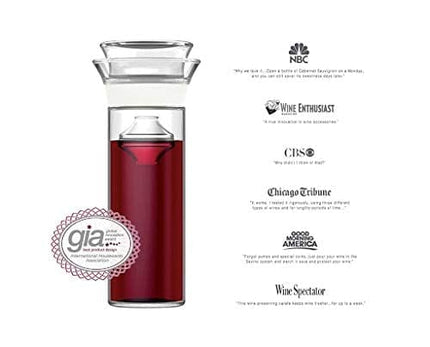 Savino Connoisseur | Glass Wine Saving Carafe | Clear | 750ml | Keep Non-Sparkling Wines Fresh Up to 7 Days | Luxury Glass Wine Preserver | Dishwasher Safe | Unique Gift | Red & White Wines