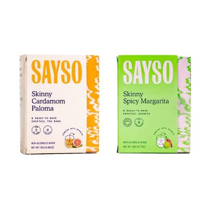 SAYSO Cocktail Tea Bags - Skinny Cocktail Bundle - Margarita and Paloma Instant Cocktail Mixers or Mocktail Mixers - No Hot Water Needed - Low Sugar, Low Calorie, Real Ingredients