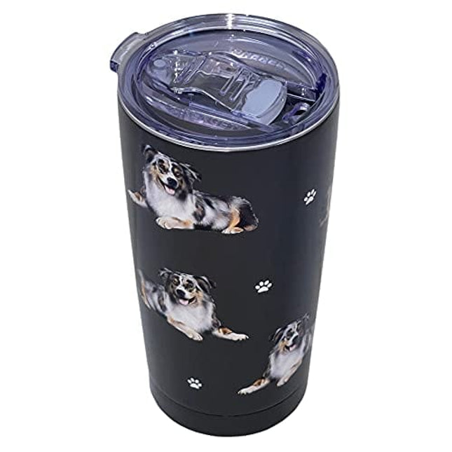 Australian Shepherd SERENGETI 16 Oz. Stainless Steel, Vacuum Insulated Tumbler with Spill Proof Lid - 3D Print - Insulated Travel mug for Hot or Cold Drinks (Australian Shepherd Tumbler)