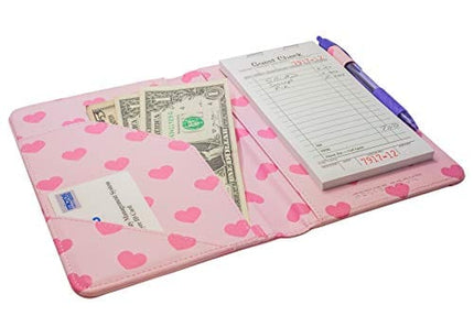 Industry Night Pink Hearts Pretty Server Book Waitress Organizer | Cute Print 5x8 Restaurant Waitstaff Wallet Order Pad Holder