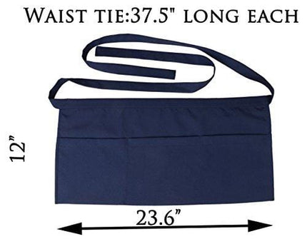 SEW UR LIFE Waterdrop Resistant 3 big Pockets Navy Waist Apron (2 SET) Kitchen Restaurant Bistro Cafe Bar Pub Cake Shop Bakery Unisex Half Aprons for Chef, Baker, Servers, Waitress, Waiter