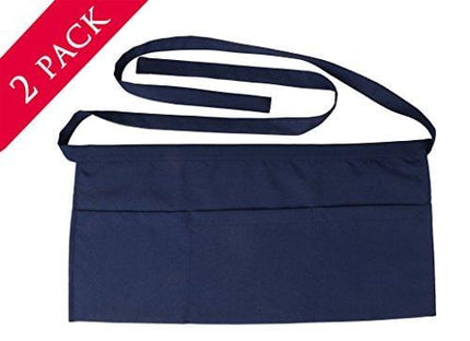 SEW UR LIFE Waterdrop Resistant 3 big Pockets Navy Waist Apron (2 SET) Kitchen Restaurant Bistro Cafe Bar Pub Cake Shop Bakery Unisex Half Aprons for Chef, Baker, Servers, Waitress, Waiter
