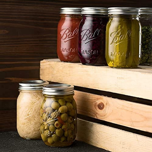 SEWANTA Regular Mouth Mason Jars 16 oz [5 Pack] With mason jar lids and Bands, mason jars 16 oz - For Canning, Fermenting, Pickling, Jar Decor - Microwave/Freeze/Dishwasher Safe Jar Opener.