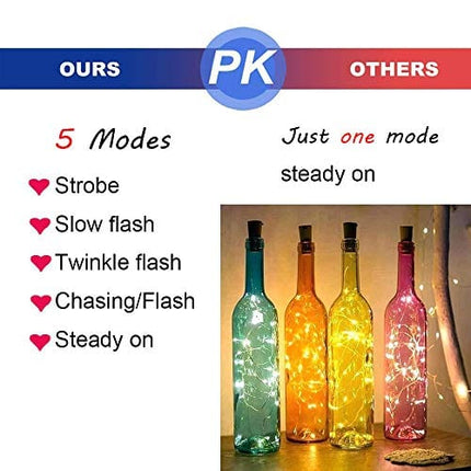 SFUN Wine Bottle Lights with Cork, 5 Dimmable Modes with Timer 10 Pack -12 Replacement Battery Operated LED Silver Wire Fairy String Lights for DIY, Party, Decor,Christmas, Halloween,Wedding