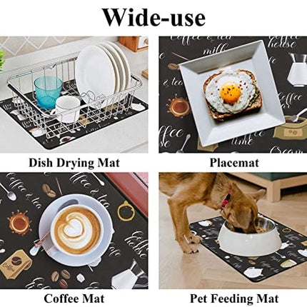 SHACOS Coffee Mat 2pcs 12x19” Coffee Bar Mat Absorbent Non-slip Coffee Maker Mat for Countertops Coffee Bar Accessories Coffee Dish Drying Mat for Coffee Station Waterproof, Brown