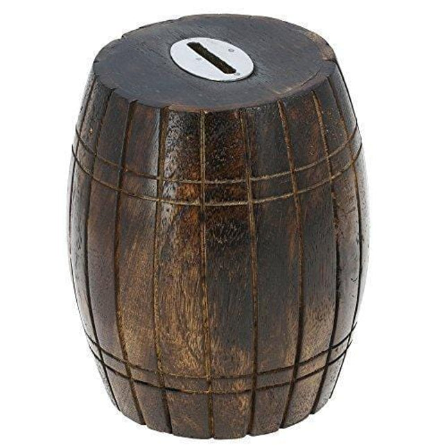 Antique Inspired Barrel Shaped Wooden Money Holder Coin Bank for Kids
