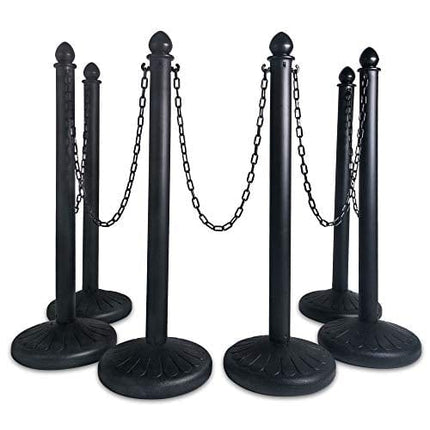Crowd Control Stands Black Plastic Stanchion Posts Set Barrier with 5PCS 40" Link Chain | C-Hooks，Pack of 6