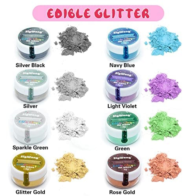 Edible Glitter Set, Sprinkles Edible Glitter for Drinks, 8 Colors Prism Powder Edible Glitter Dust for Wines, Beer, Cocktail, Strawberries, Cakes, Cupcakes, Chocolate - 3g/bottle