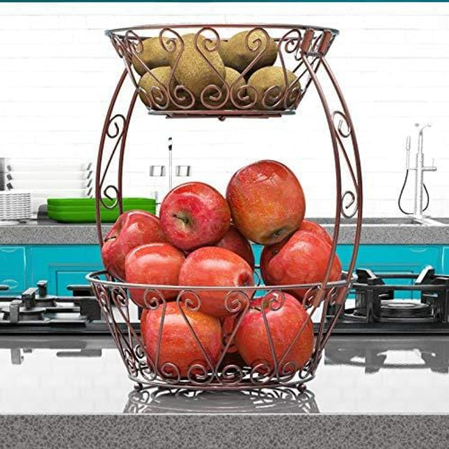 Simple Houseware 2-Tier Countertop Fruit Basket Bowl Storage, Bronze