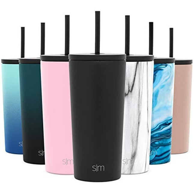 Simple Modern Insulated Tumbler with Lid and Straw | Iced Coffee Cup Reusable Stainless Steel Water Bottle Travel Mug | Spring Break Gifts For Her & Him | Classic Collection | 20oz | Midnight Black