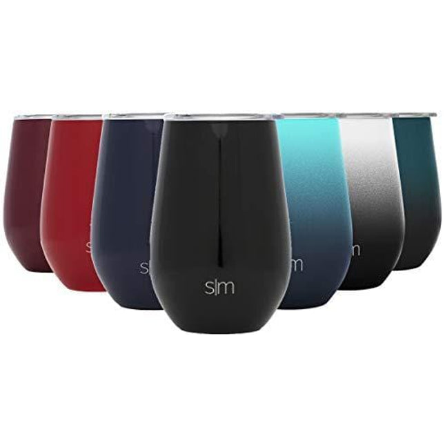 Simple Modern Spirit 12oz Wine Tumbler Glass with Lid - Vacuum Coffee Mug Stemless Cup 18/8 Stainless Steel - Midnight Black