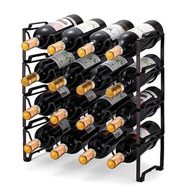Simple Trending 4-Tier Stackable Wine Rack, Standing Bottles Holder Organizer, Wine Storage Shelf, Towel Rack for Kitchen Pantry Cabinet, Hold 16 Bottles, Bronze