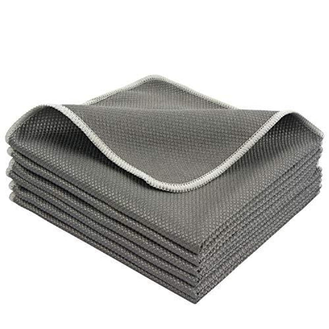 SINLAND Microfiber Cleaning Cloth for Stainless Steel Appliances Wine Glass Window Polishing Towels Grey 16Inch X 16Inch Pack of 6