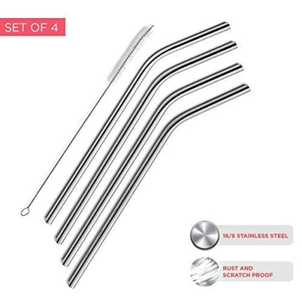 SipWell Stainless Steel Drinking Straws, Set of 4, Free Cleaning Brush Included