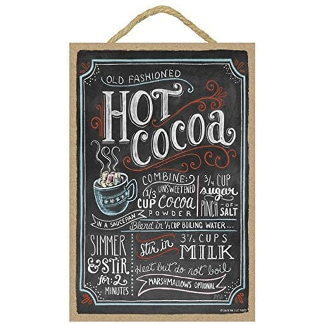 SJT ENTERPRISES, INC. Old Fashioned Hot Cocoa (Colorful) 7" x 10.5" Wood Plaque Sign Featuring The Chalk Artwork of Ampersand (SJT14812)