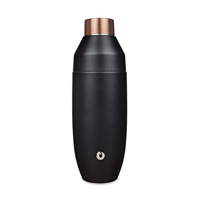 SNOWFOX Elegance Collection Double Wall Insulated Stainless Steel Cocktail Shaker, Black/Gold
