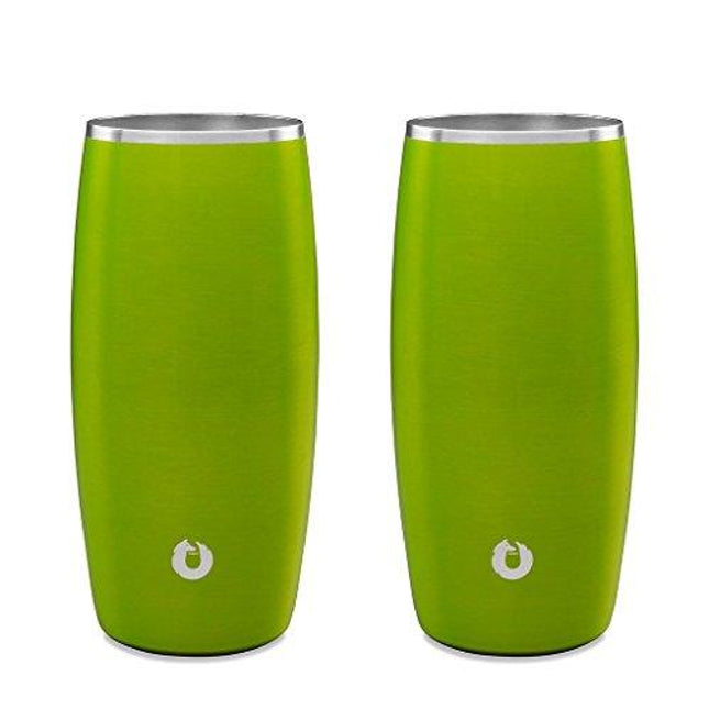 Snowfox Stainless Steel Beer Glass, 16.9-Ounce Set, Metallic Green