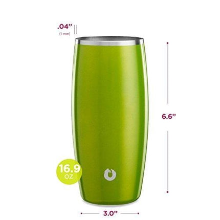 Snowfox Stainless Steel Beer Glass, 16.9-Ounce Set, Metallic Green