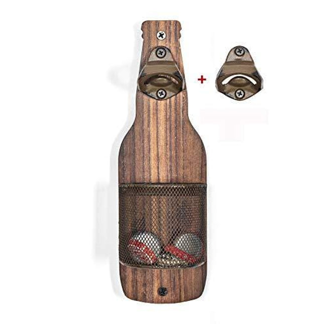 SODUKU Vintage Wooden Wall Mounted Bottle Opener with Cap Catcher for Beer Lovers