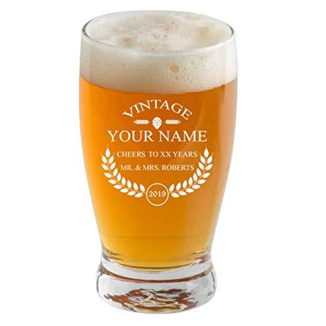 Personalized Beer Glass - Custom Engraved Beer Mug, Pint Glass, Pilsner Glass, Pitcher. | Add your own Engraved Text - Vintage Design (Sampler Glass 5oz)