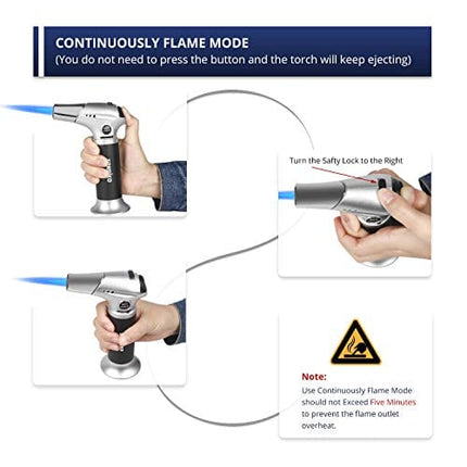 Sondiko Kitchen Torch S901, Blow Torch, Refillable Butane Torch with Safety Lock and Adjustable Flame for DIY, Creme Brulee, BBQ and Baking, Butane Gas Not Included