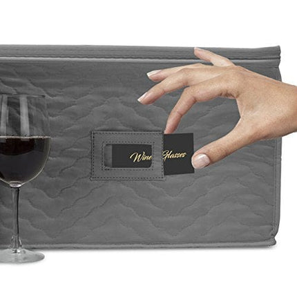 Sorbus Stemware Storage Chest - Deluxe Quilted Case with Dividers - Service for 12 - Great for Protecting or Transporting Wine Glasses, Champagne Flutes, Goblets, and More (Storage Glass - Gray)