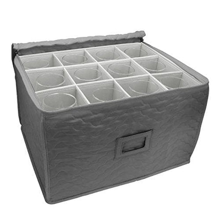 Sorbus Stemware Storage Chest - Deluxe Quilted Case with Dividers - Service for 12 - Great for Protecting or Transporting Wine Glasses, Champagne Flutes, Goblets, and More (Storage Glass - Gray)