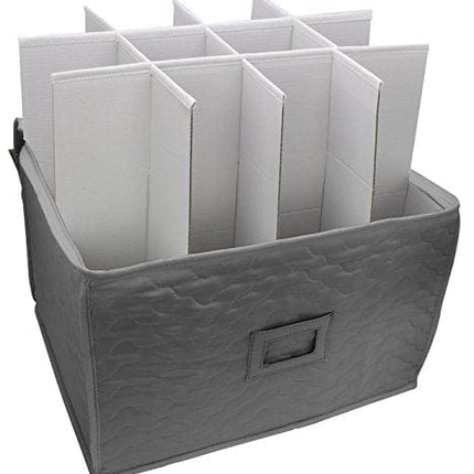 Sorbus Stemware Storage Chest - Deluxe Quilted Case with Dividers - Service for 12 - Great for Protecting or Transporting Wine Glasses, Champagne Flutes, Goblets, and More (Storage Glass - Gray)