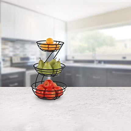 Spectrum Diversified Euro Arched Server Contemporary Stacked, 3-Tier Bowls for Modern Kitchen Counters, Sleek Fruit Basket Stand, One, Black