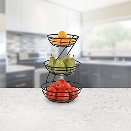Spectrum Diversified Euro Arched Server Contemporary Stacked, 3-Tier Bowls for Modern Kitchen Counters, Sleek Fruit Basket Stand, One, Black