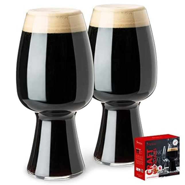 Spiegelau Craft Beer Stout Glass, Set of 2, European-Made Lead-Free Crystal, Modern Beer Glasses, Dishwasher Safe, Professional Quality Beer Pint Glass Gift Set, 21 oz
