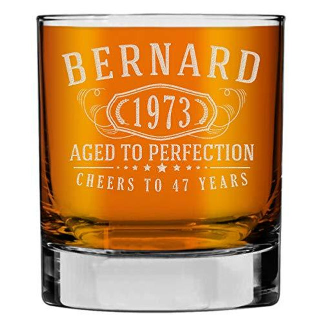 Personalized Etched 10.25oz Whiskey Rocks Glass for Birthday Gifts - Aged to Perfection | Bernard